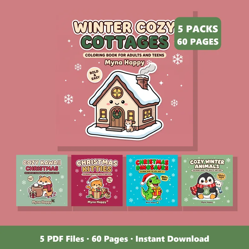 Christmas Coloring Bundle — 5 Packs, 60 Printable Pages