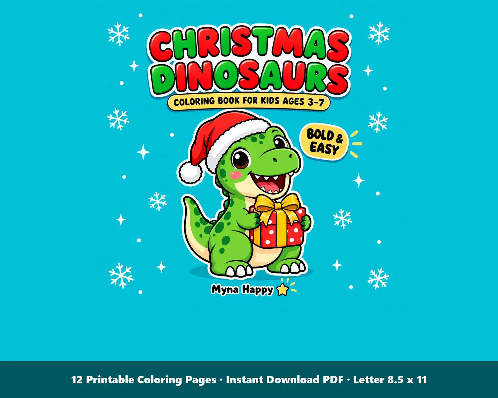 Christmas Dinosaurs Coloring Book for Kids Ages 3-7