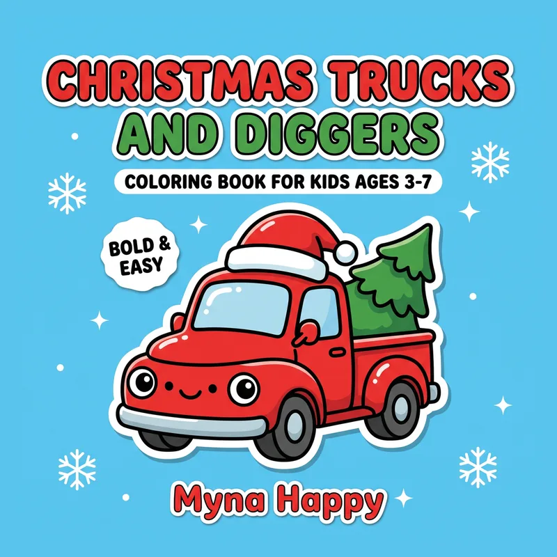 Christmas Trucks and Diggers Coloring Book for Kids Ages 3-7