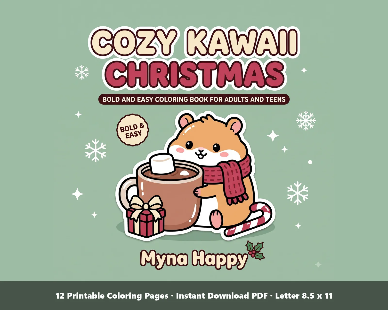 Cozy Kawaii Christmas: Bold and Easy Coloring Book for Adults and Teens