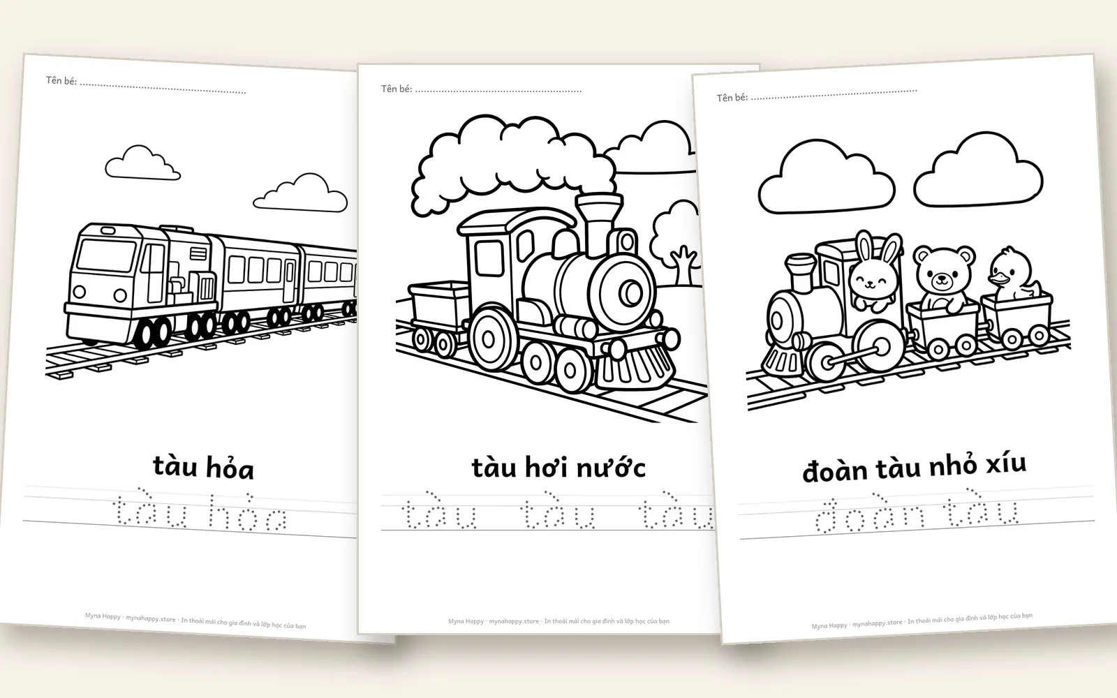 Phương tiện giao thông — Tàu hỏa và máy bay: Đường sắt và hàng không: 22 tranh để tô màu và tập tô tên