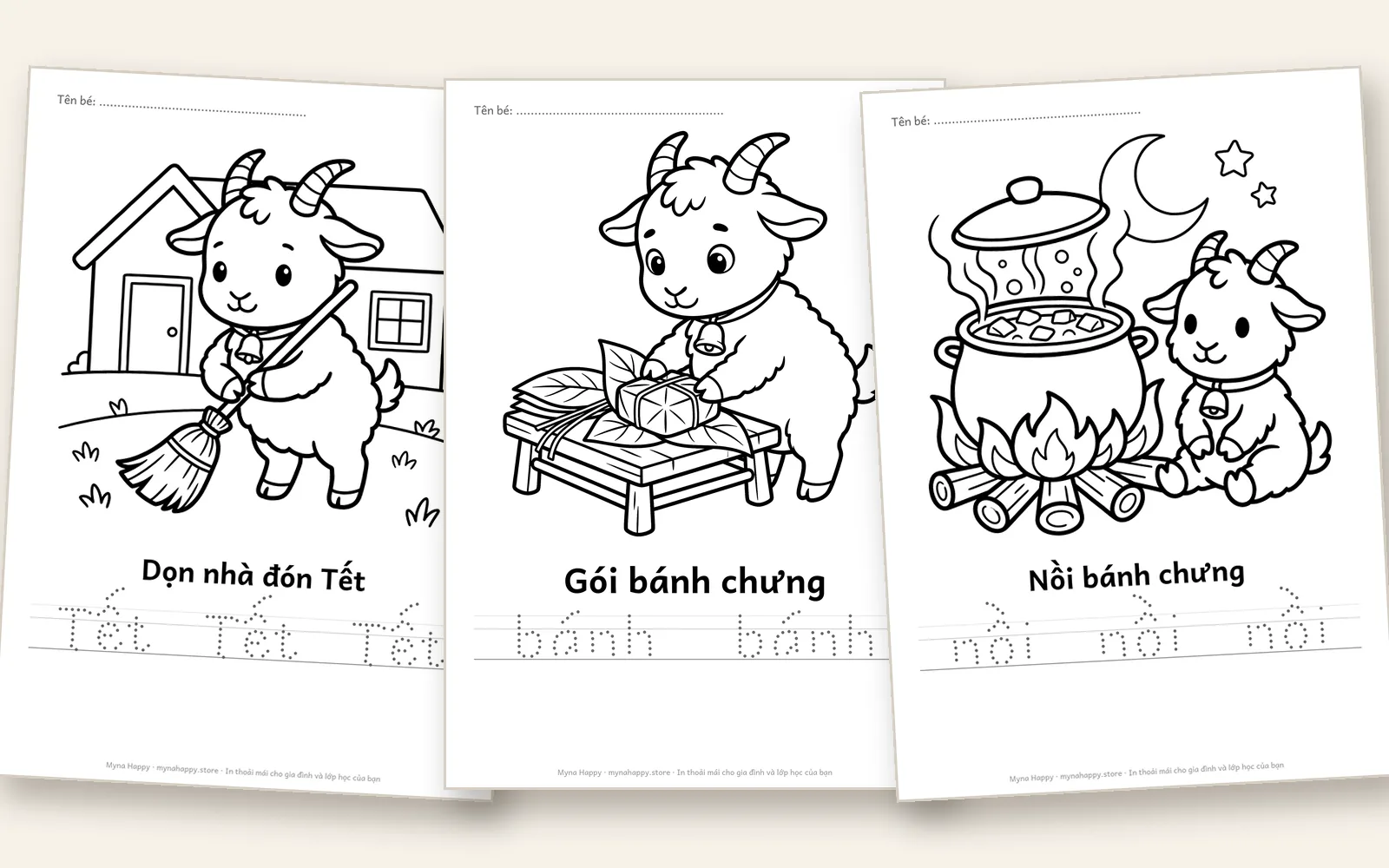 Tết Đinh Mùi — Dê con đón Tết: 22 cảnh Tết Việt để tô màu và tập tô chữ