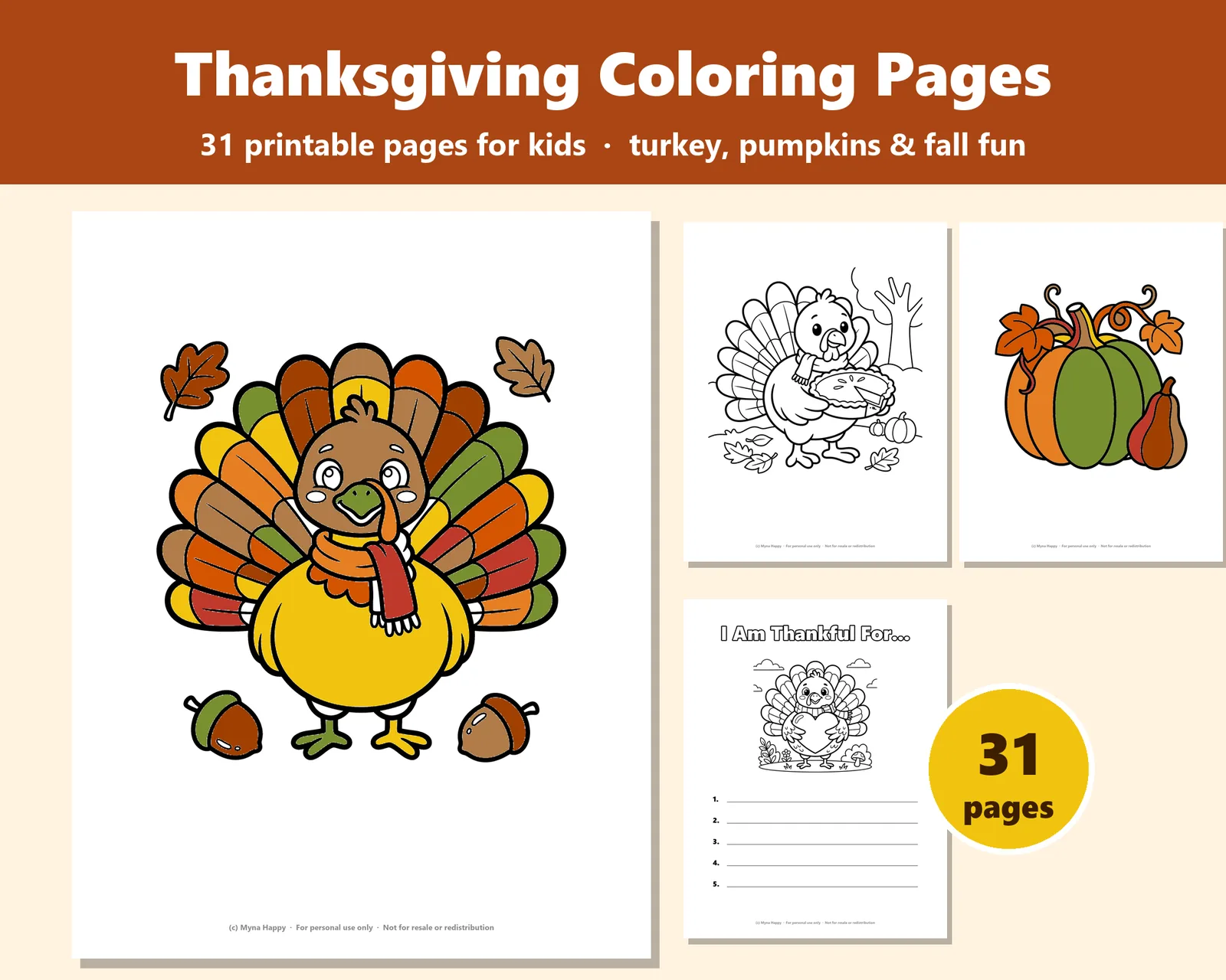 Thanksgiving Coloring Pages: 31 printable turkey, pumpkin and fall pages