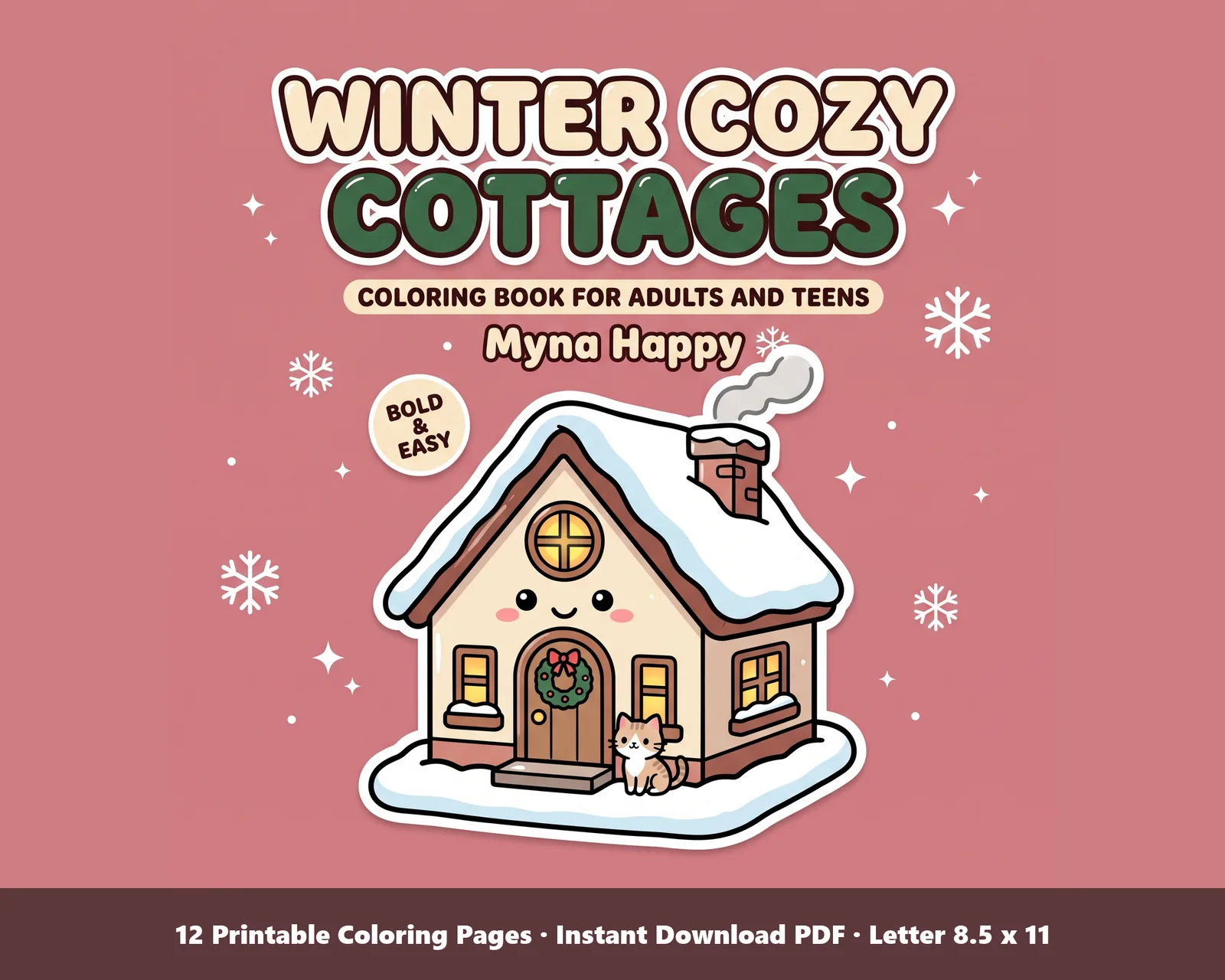 Winter Cozy Cottages: Coloring Book for Adults and Teens